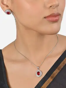 Fida Silver-Plated AD Studded Pendant & Earrings