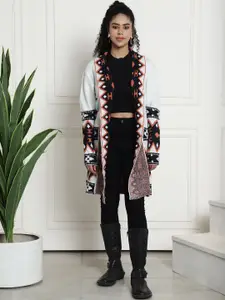 NoBarr Geometric Self Design Open Front Acrylic Longline Shrug