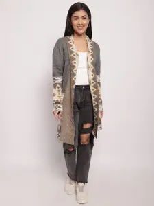 NoBarr Geometric Self Design Open Front Longline Shrug