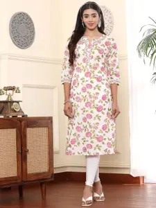 Haute and Humble Floral Printed Thread Work Pure Cotton Straight Kurta
