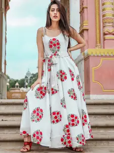 ODETTE Floral Printed Cotton Fit and Flare Ethnic Dress