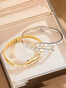 MEENAZ Set Of 2 American Diamond Meenakari Gold-Plated Kada Bracelets