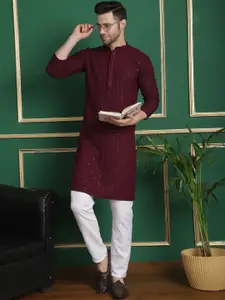 Anouk Embroidered Regular Sequinned Kurta With Pyjamas