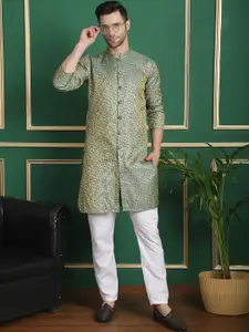 Anouk Green Woven Designed Straight Kurta with Pyjamas