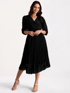 FLOWERVELLY V-Neck Striped Fit and Flare Wrap Dress
