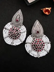 Sangria German Silver-Plated Stone-Studded & Beaded Drop Earrings