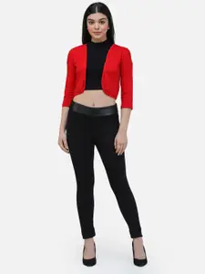 Cation Red Cotton Open Front Crop Shrug