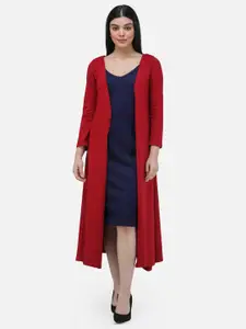 Cation Maroon Long Sleeves Cotton Longline Shrug