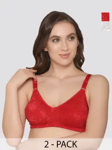K LINGERIE Pack Of 2 Lace Medium Coverage Non Padded Everyday Bra With All Day Comfort