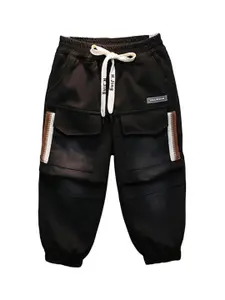 StyleCast x Revolte Boys Black High-Rise Easy Wash Cotton Joggers Trousers
