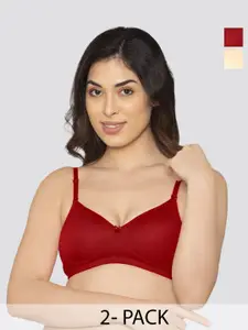 K LINGERIE Pack of 2 Detachable Straps Lightly Padded T-Shirt Bras With All Day Comfort