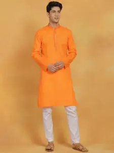 VASTRAMAY Floral Yoke Design Thread Work Straight Kurta with Pyjama