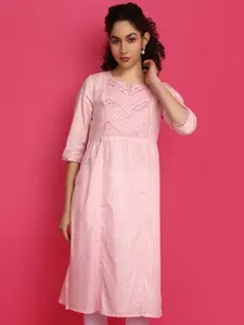 V-Mart Notch Neck Geometric Embroidered Thread Work Kurta