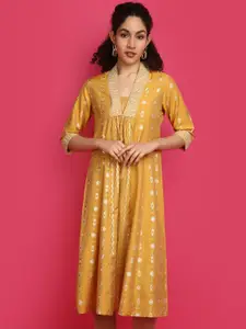 V-Mart V-Neck Embroidered A-Line Kurta