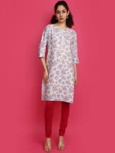V-Mart Round Neck Floral Printed Straight Kurta