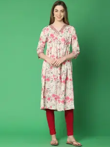 V-Mart Floral Printed V Neck Kaftan Kurta