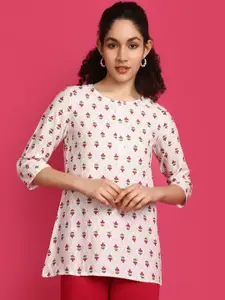 V-Mart Floral Printed Three-Quarter Sleeves Round Neck Sequinned Kurti