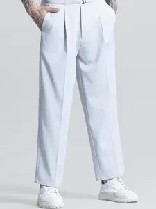 Snitch Men Blue Relaxed Loose Fit Cotton Trousers