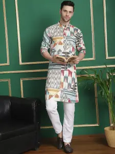 Anouk Beige Abstract Printed Band Collar Pure Cotton Straight Kurta