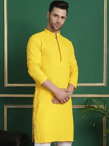 Anouk Yellow Ethnic Motifs Embroidered Mandarin Collar Straight Kurta
