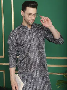 Anouk Abstract Printed Mandarin Collar Long Sleeves Thread Work Kurta