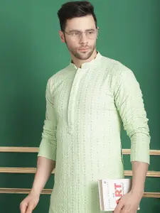 Anouk Checked Mandarin Collar Long Sleeves Thread Work Kurta