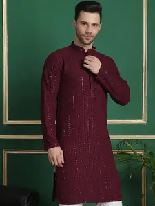 Anouk Geometric Mandarin Collar Long Sleeves Sequinned Kurta