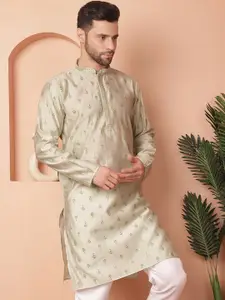 Anouk Floral Printed Mandarin Collar Long Sleeves Thread Work Kurta