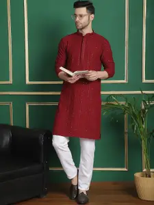 Anouk  Geometric Embroidered Mirror Work Straight Kurta