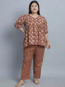 TAG 7 Plus Size Printed Pure Cotton Night suit
