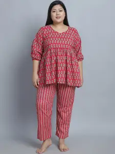 TAG 7 Plus Size Printed Pure Cotton Night suit