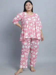 TAG 7 Plus Size Floral Printed Pure Cotton Night suit