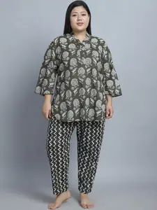 TAG 7 Plus Size Floral Printed Pure Cotton Night Suit