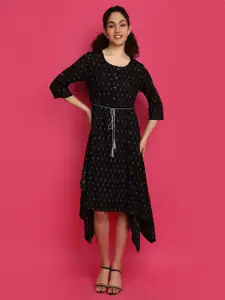 V-Mart Geometric Print Fit & Flare Midi Dress