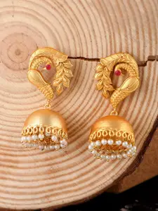 Silvermerc Designs Gold-Plated Beads Beaded Peacock Shaped Jhumkas