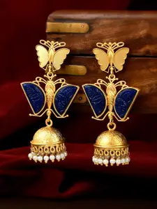 Silvermerc Designs Gold-Plated Beads Beaded Butterfly Shaped Drop Earrings