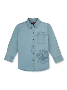 Gini and Jony Boys Typography Printed Denim Casual Shirt