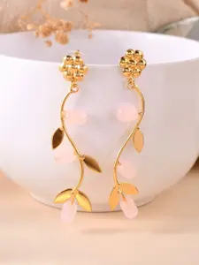 Silvermerc Designs Gold-Plated Beads Beaded Leaf Shaped Drop Earrings