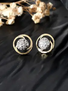 Silvermerc Designs Gold Plated American Diamond Studded Contemporary Studs Earrings