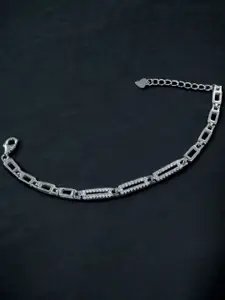 Taraash 925 Sterling Silver Cubic Zirconia Studded Link Bracelet