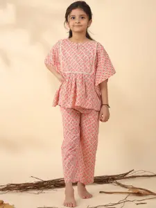 SANSKRUTIHOMES Girls Ethnic Motifs Printed Pure Cotton Kaftan Night suit