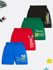 HERE&NOW Boys Pack Of 4 Typography Printed Cotton Sports Shorts