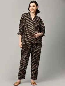The Mom Store Conversational Printed Puffed Sleeves Pure Cotton Maternity Night suit