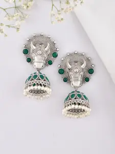 DASTOOR Silver-Plated Oxidised Classic Jhumkas