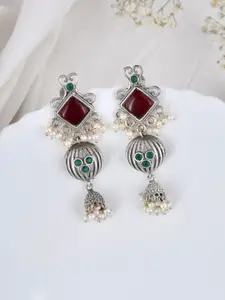 DASTOOR Silver-Plated Oxidised Classic Jhumkas