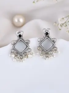 DASTOOR Silver-Plated Square Drop Earrings
