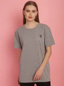 MACK JONNEY Women Solid Round Neck Oversized Cotton T-shirt