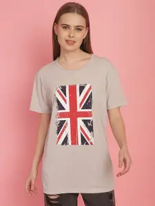 MACK JONNEY Women Graphic Printed Drop-Shoulder Sleeves Oversized Cotton T-shirt