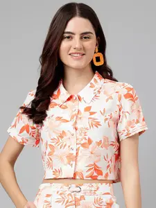 Latin Quarters Floral Printed Shirt Collar Shirt Style Top