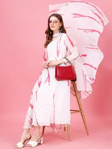 KALINI Abstract Printed Fit & Flare Ethnic Dresses With Duppata